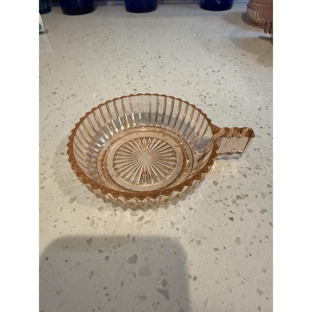 Anchor Hocking Queen Mary Pink 4" Handled Nappy Berry Bowl Depression Glass